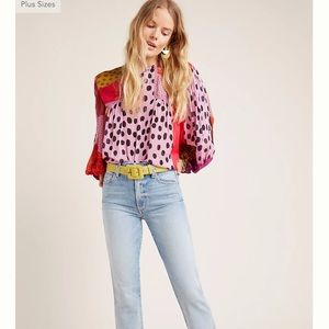 Bl-nk Miranda Peasant Blouse Rosy Bloom Petite Extra Small printed long sleeve